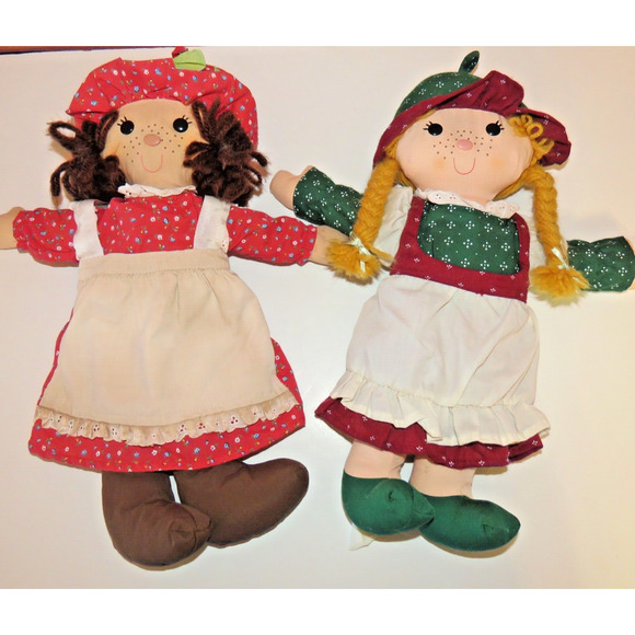 Christmas Rag Dolls Hallmark Cards Inc. Vintage 1981 1985 Red Green Dresses 16" - Picture 2 of 16